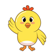 Cute Yellow Chick Waving Illustration