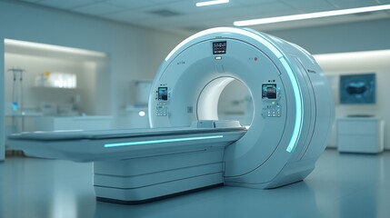 Modern MRI machine in a clean hospital room.