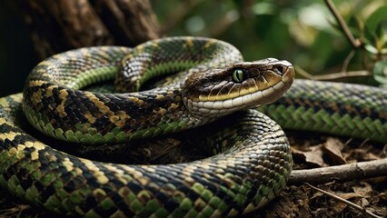 Obraz premium Close-up Realistic Snake with Textured Scales in Natural Habitat