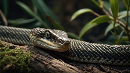 Fototapeta premium Close-up Realistic Snake with Textured Scales in Natural Habitat