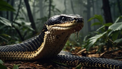 Fototapeta premium Close-up Realistic Snake with Textured Scales in Natural Habitat