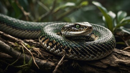 Close-up Realistic Snake with Textured Scales in Natural Habitat