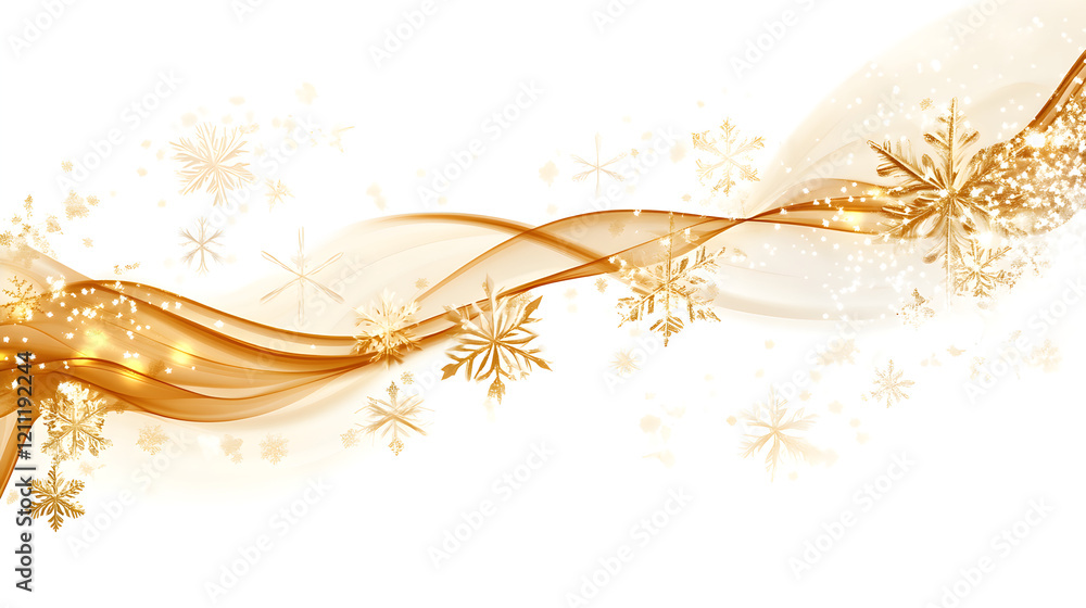 Poster abstract golden snowflake frame with a flowing wave design on a white background