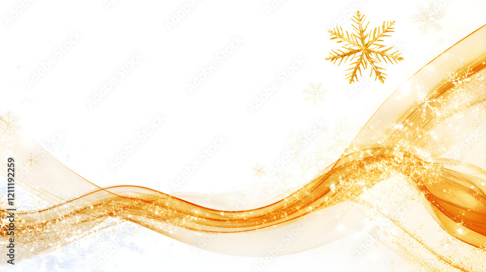 Poster abstract golden snowflake frame with a flowing wave design on a white background