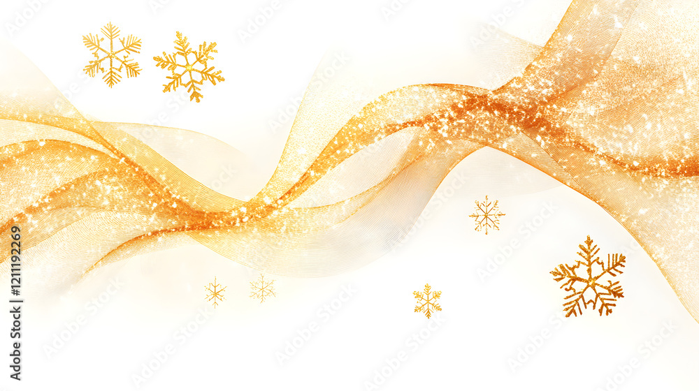 Poster abstract golden snowflake frame with a flowing wave design on a white background