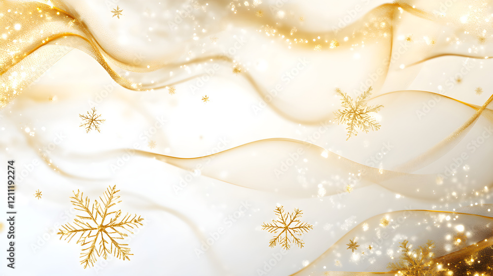 Poster abstract golden snowflake frame with a flowing wave design on a white background