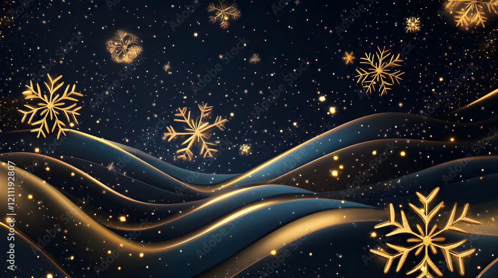 Aufkleber dynamic wave design with embossed golden snowflakes on a shimmering backdrop