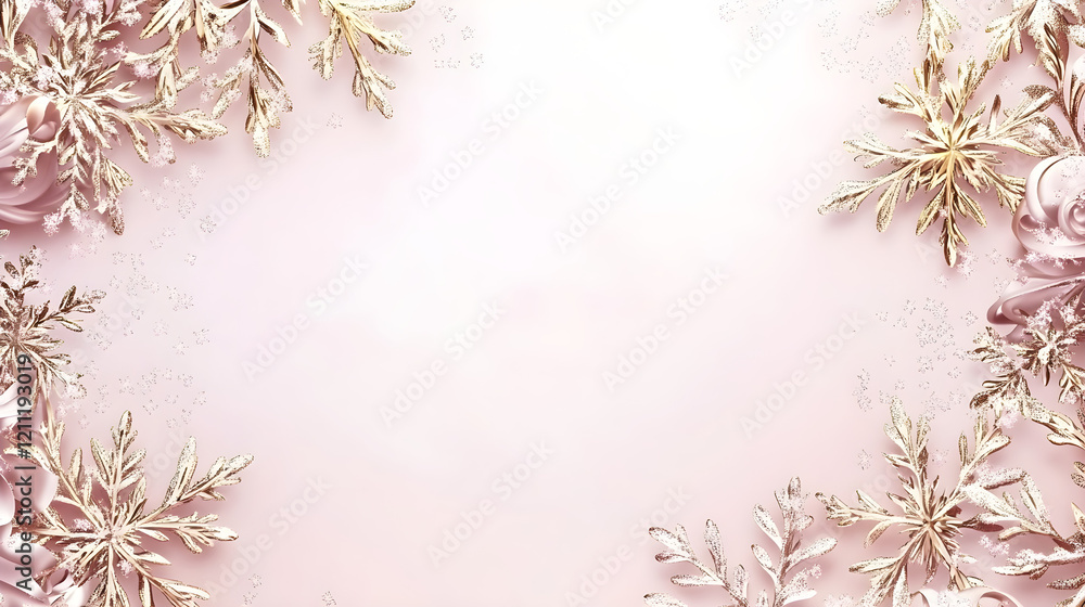 Poster elegant snowflake border with metallic gold details and a soft gradient effect
