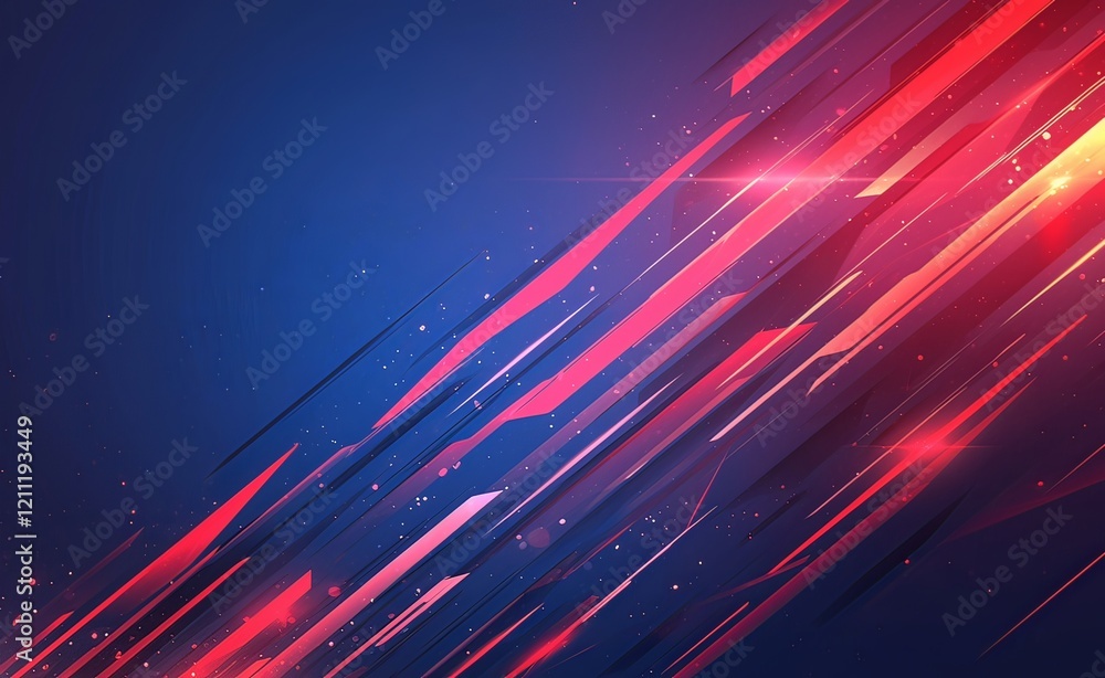 Poster abstract red and blue gradient background with horizontal lines and glowing light effects