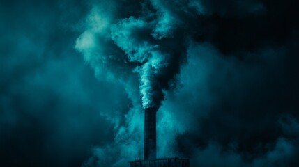 Obraz premium critical incident photography, spectacular fire column, ethereal teal smoke effects, night industrial landscape, ember scatter patterns, architectural compound details, dramatic atmospheric
