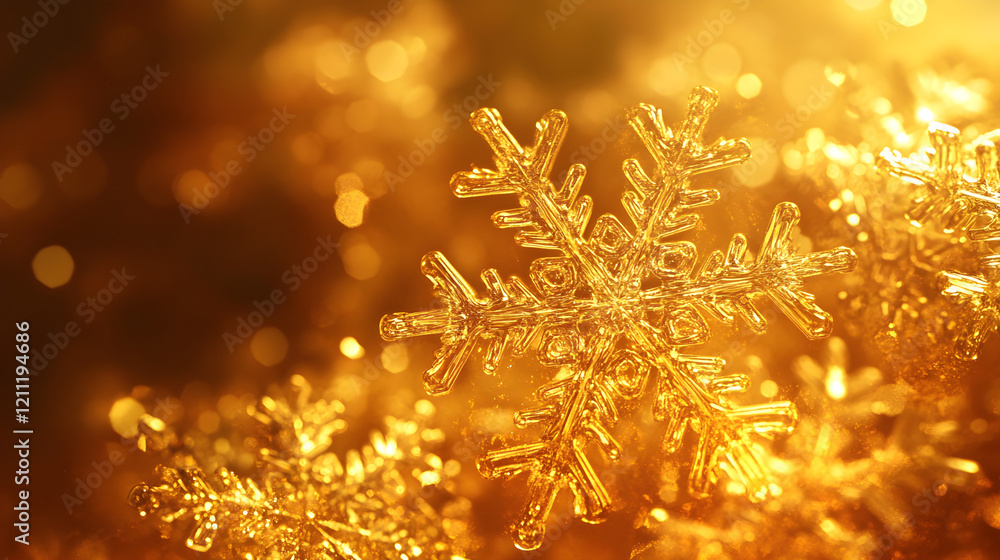 Poster layered golden snowflake design with a radiant glow and soft shadows