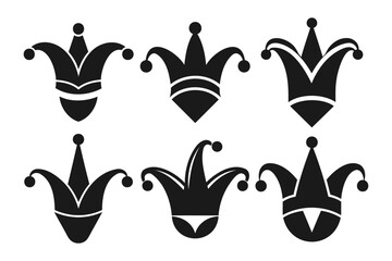 Collection of Simple Black Jester Hats on White Background