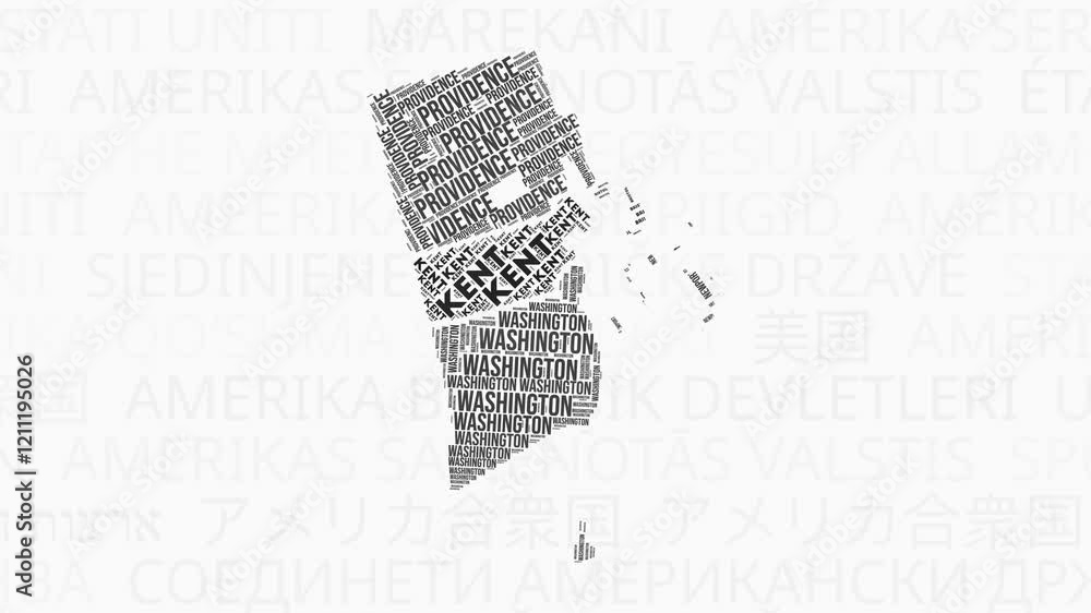 Poster rhode island intro animation. state with counties illustration video. background with state names in
