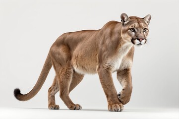 Majestic cougar standing on white background.