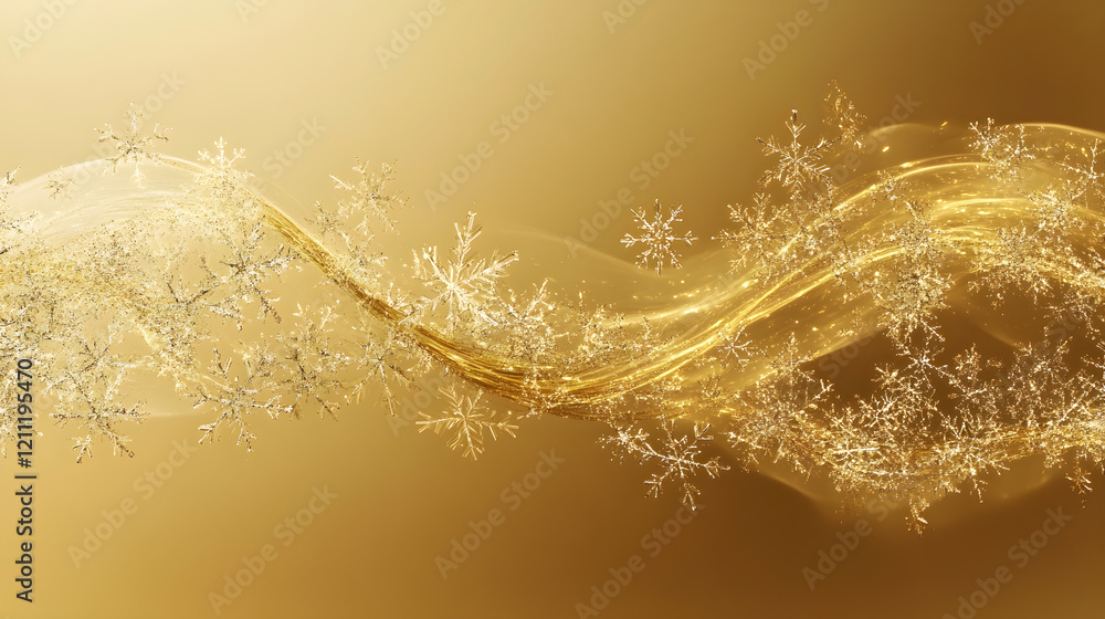 Poster minimalist golden snowflake border with sharp edges in a flowing wave formation