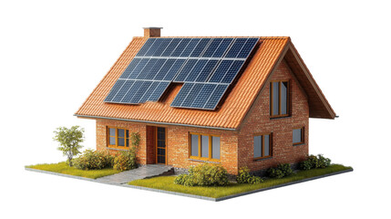 house with panels on roof isolated on white background 
