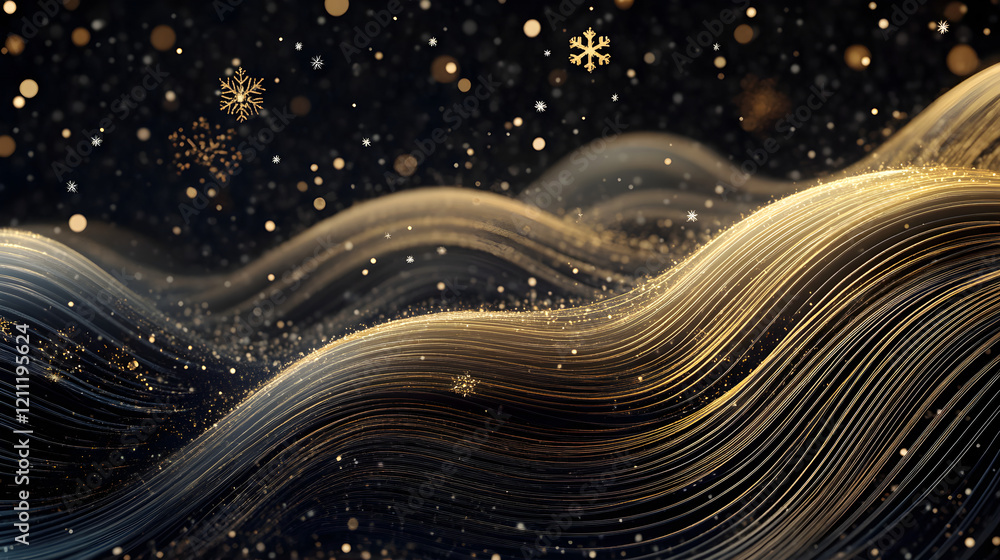 Poster soft golden wave with scattered snowflakes and light sparkles for a subtle design