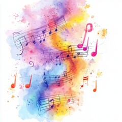 Obraz premium Colorful Watercolor Music Notes Abstract