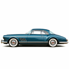Classic vintage American car isolated on white background with shiny chrome details and sleek design