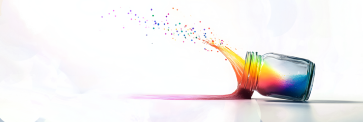 delicate rainbow emerging from a jar, as if pouring out like liquid, with soft glowing edges, Png file, transparent background