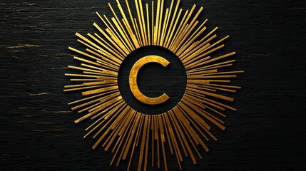 Fototapeta premium Golden Sunburst with Copyright Symbol: Elegant Design on Dark Background