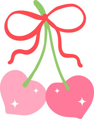 Cute Flat Design Cherry with ribbon bow