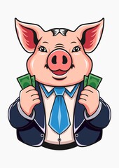 A pig holding money