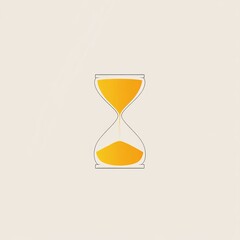 Minimalist hourglass icon; yellow sand flowing through clear glass.