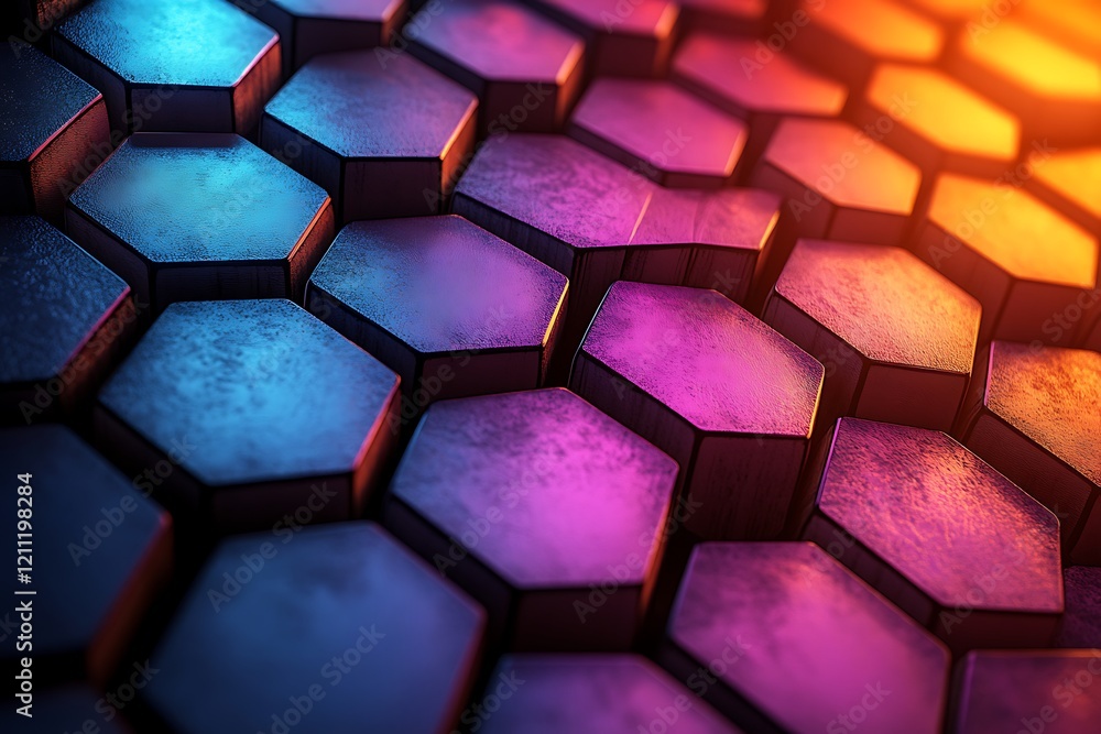 Poster abstract hexagonal pattern with neon color gradient