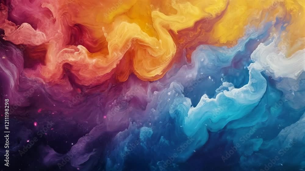 Poster vibrant colorful ink flow with dynamic smoky swirls in abstract cloudscape