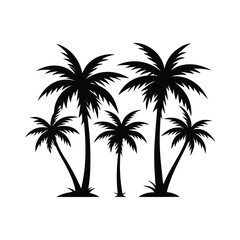 Silhouette of Tropical Palm Trees on White Background