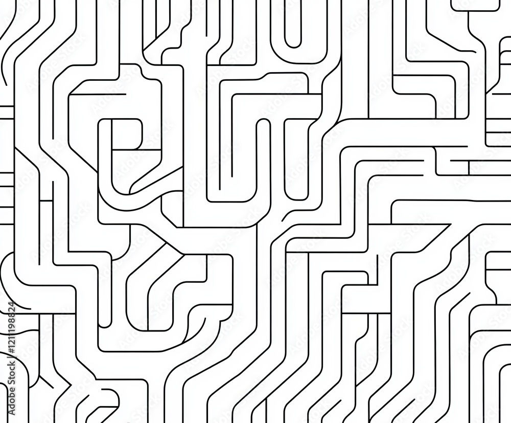 Poster abstract black and white maze pattern.