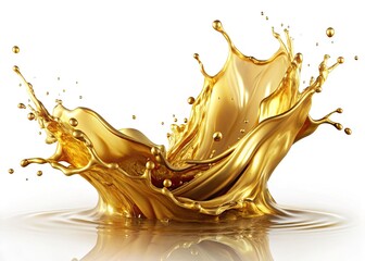 Fototapeta premium Abstract Gold Liquid Splash, Luxury Gold Texture, Golden Fluid, White Background, Premium Gold Design, Splashing Gold, Gold Paint, Metallic Background