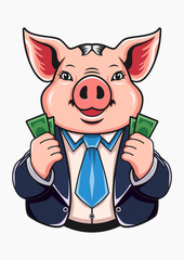 A pig holding money