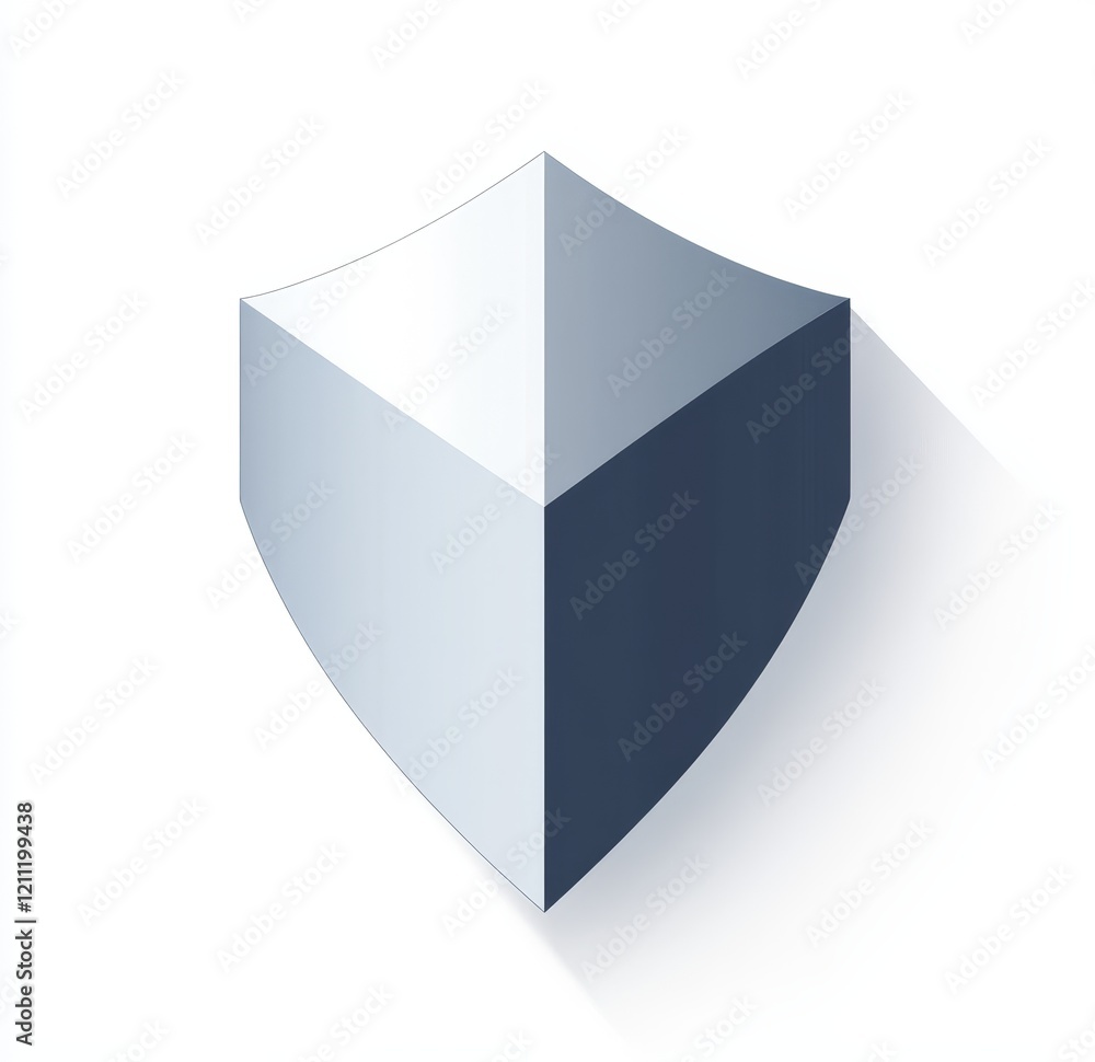 Poster abstract 3d silver and dark gray shield icon with shadow.