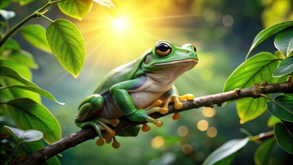 Adorable Frog in Tree: Stunning Nature Photography, Green Amphibian, Tree Frog Images, Wildlife Pictures, High-Resolution Photos