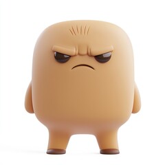 Cute angry blob character, beige color, minimal design, large frowning face, stubby legs, no arms, cartoon style, 3D render, soft lighting, plain background, expressive eyebrows, grumpy mood, rounded 
