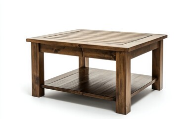 Rustic square coffee table with lower shelf.