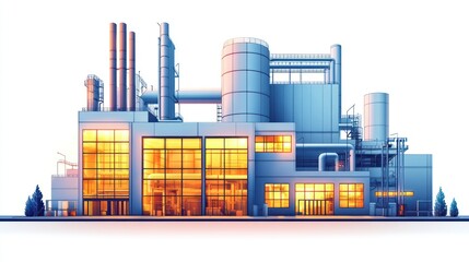 Illuminated industrial complex at night.