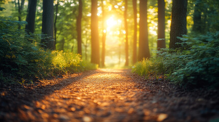 Obraz premium Serene Forest with Rays of Sunlight,