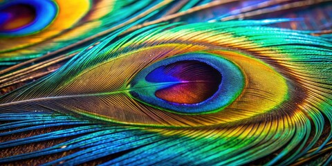 Obraz premium Colorful Peacock Feather Texture Background Wallpaper - Closeup Minimalist Photography
