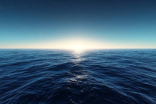 Serene Ocean Sunset Under Starlit Sky