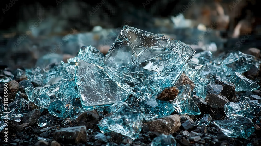 Aufkleber Abstract art creation of broken glass shards urban setting artistic imagery detailed environment close-up view unique design