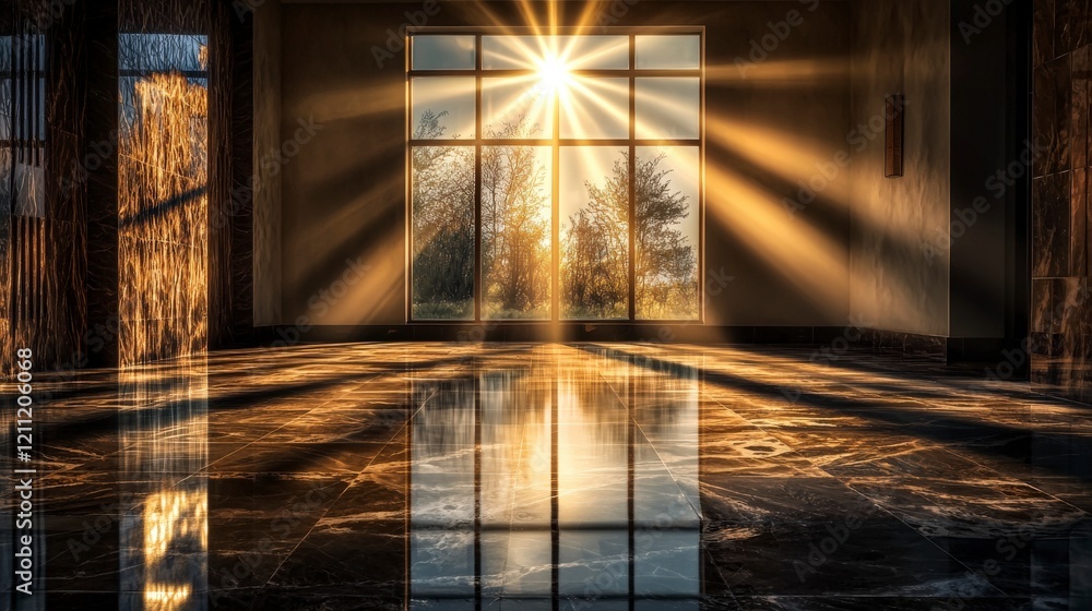 Poster sunlight streaming through window creates geometric patterns in room captivating natural beauty and 