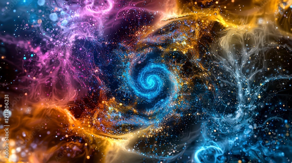 Aufkleber dynamic swirling cosmic patterns and galaxies abstract art space colorful environment close-up view 