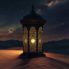 Luminous Lantern in the Desert Night