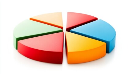 Obraz premium A colorful pie chart divided into six segments representing different data points, illustrating visual data presentation.