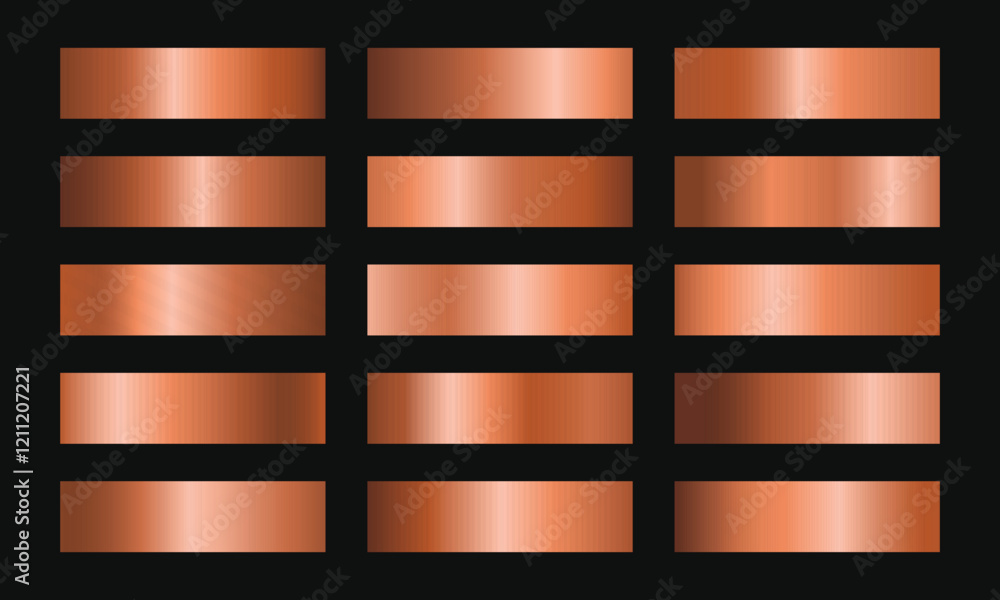 Poster set of bronze metallic gradient template design on black background collection.bronze gradient squar