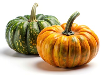 Fall Decor Pumpkins: Vibrant Autumn Gourds, High-Resolution Image, White Background, Deep Depth of Field