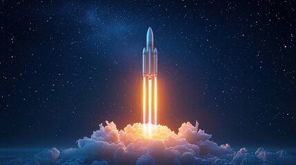 Fototapeta premium Rocket launch ignites night sky outer space digital art dramatic environment low angle exploration of the universe